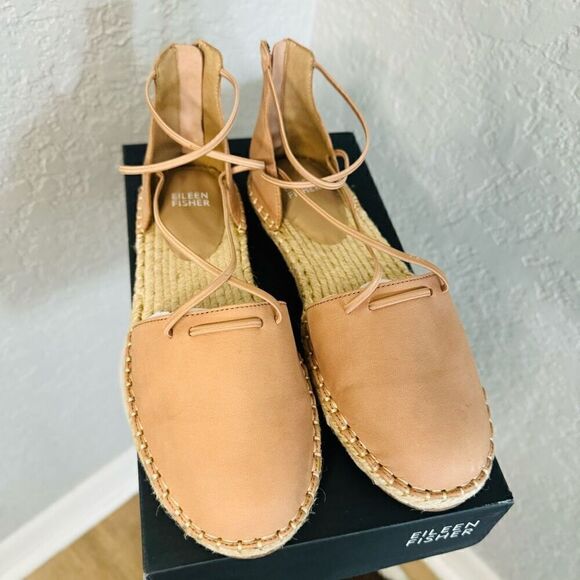 Eileen Fisher Lace-Up Leather Espadrille Sandal, Toffee Cream Pink Size 8, NWT - Picture 13 of 16